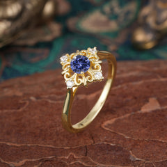 1 Carat Oval Cut Vintage Cluster Tanzanite Engagement Ring