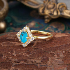 1 Carat Oval Cut Vintage Cluster Turquoise Engagement Ring
