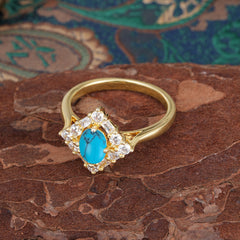 1 Carat Oval Cut Vintage Cluster Turquoise Engagement Ring