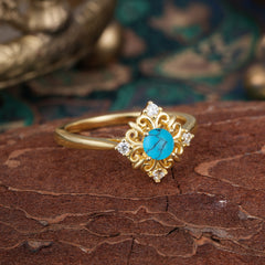 1 Carat Oval Cut Vintage Cluster Turquoise Engagement Ring