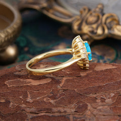 1 Carat Oval Cut Vintage Cluster Turquoise Engagement Ring