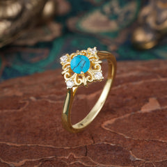 1 Carat Oval Cut Vintage Cluster Turquoise Engagement Ring