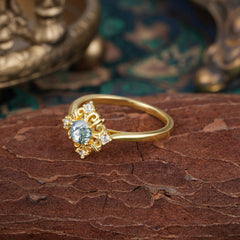 1 Carat Oval Cut Vintage Cluster Moss Agate Engagement Ring