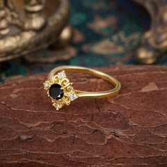 1 Carat Oval Cut Vintage Cluster Black Onyx Engagement Ring