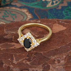 1 Carat Oval Cut Vintage Cluster Black Onyx Engagement Ring