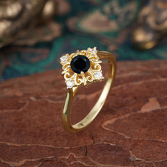1 Carat Oval Cut Vintage Cluster Black Onyx Engagement Ring
