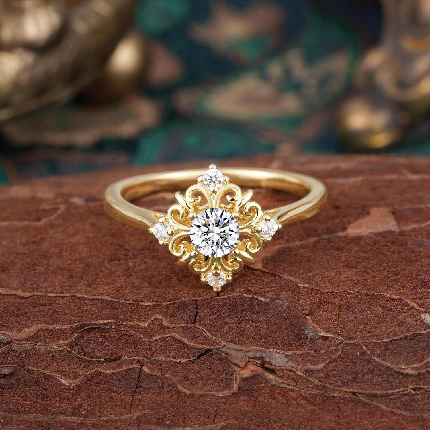 Vintage Lab Diamond Filigree Engagement Ring Sparkling Diamond Alternative