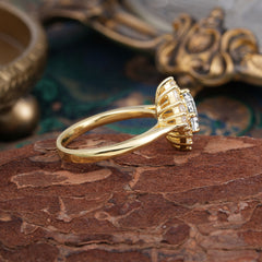 1 Carat Oval Cut Vintage Cluster Lab Diamond Engagement Ring