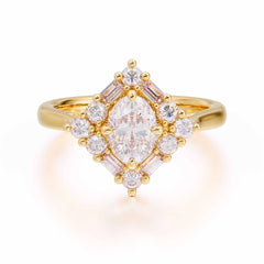 1 Carat Oval Cut Vintage Cluster Moissanite Engagement Ring
