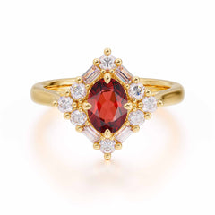 1 Carat Oval Cut Vintage Cluster Garnet Engagement Ring
