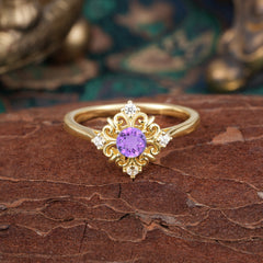 1 Carat Oval Cut Vintage Cluster Amethyst Engagement Ring