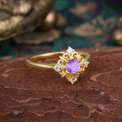 1 Carat Oval Cut Vintage Cluster Amethyst Engagement Ring