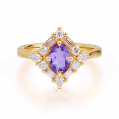 1 Carat Oval Cut Vintage Cluster Amethyst Engagement Ring
