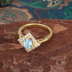 1 Carat Oval Cut Vintage Cluster Aquamarine Engagement Ring