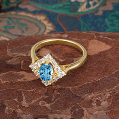 1 Carat Oval Cut Vintage Cluster Aquamarine Engagement Ring