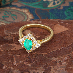 1 Carat Oval Cut Vintage Cluster Emerald Engagement Ring