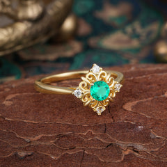 1 Carat Oval Cut Vintage Cluster Emerald Engagement Ring