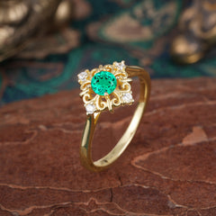 1 Carat Oval Cut Vintage Cluster Emerald Engagement Ring