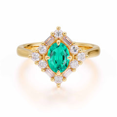 1 Carat Oval Cut Vintage Cluster Emerald Engagement Ring