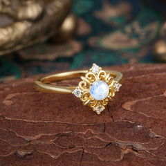 1 Carat Oval Cut Vintage Cluster Moonstone Engagement Ring