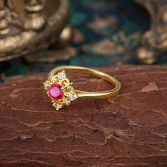 1 Carat Oval Cut Vintage Cluster Ruby Engagement Ring