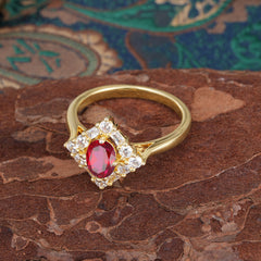 1 Carat Oval Cut Vintage Cluster Ruby Engagement Ring