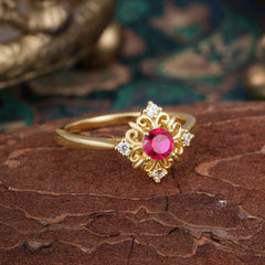 1 Carat Oval Cut Vintage Cluster Ruby Engagement Ring