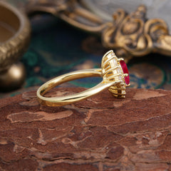 1 Carat Oval Cut Vintage Cluster Ruby Engagement Ring
