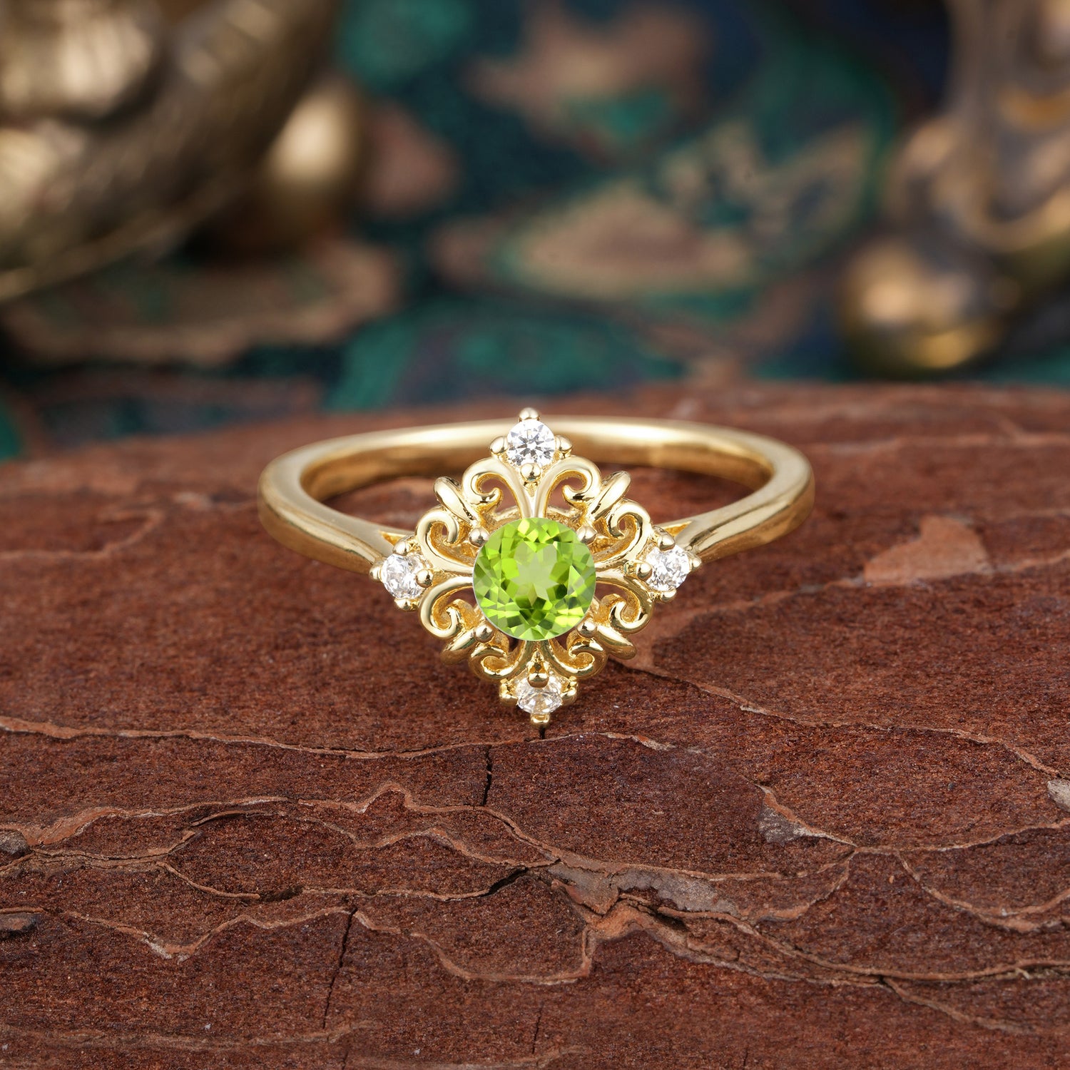 Vintage Round Peridot Filigree Anniversary Engagement Ring  for Wome