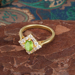 1 Carat Oval Cut Vintage Cluster Peridot Engagement Ring