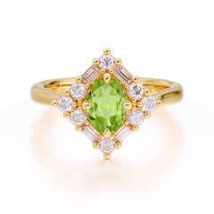 1 Carat Oval Cut Vintage Cluster Peridot Engagement Ring