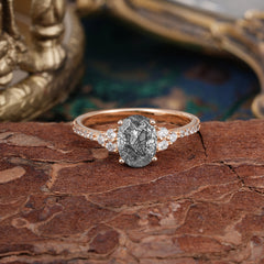 1.5 Carat Classic Vintage 4-Prong Oval Cut Black Rutilated Quartz Engagement Ring Anniversary Gift