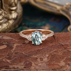 1.5 Carat Oval Cut Moss Agate Engagement Ring Anniversary Gift