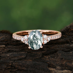 1.5 Carat Oval Cut Moss Agate Engagement Ring Anniversary Gift