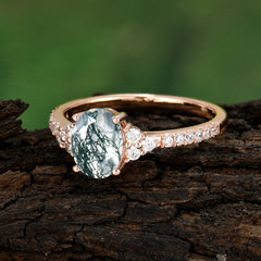 1.5 Carat Oval Cut Moss Agate Engagement Ring Anniversary Gift