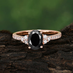 1.5 Carat Oval Cut Black Onyx Engagement Ring Anniversary Gift