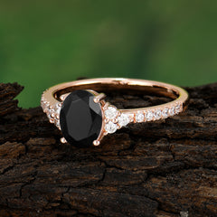 1.5 Carat Oval Cut Black Onyx Engagement Ring Anniversary Gift