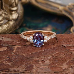 1.5 Carat Classic Vintage 4-Prong Oval Cut Alexandrite Engagement Ring Anniversary Gift