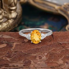 1.5 Carat Classic Vintage 4-Prong Oval Cut Citrine Engagement Ring Anniversary Gift
