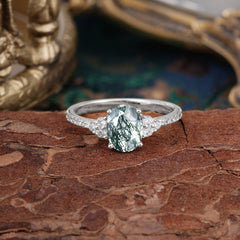 1.5 Carat Oval Cut Moss Agate Engagement Ring Anniversary Gift