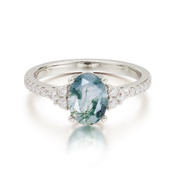 1.5 Carat Oval Cut Moss Agate Engagement Ring Anniversary Gift