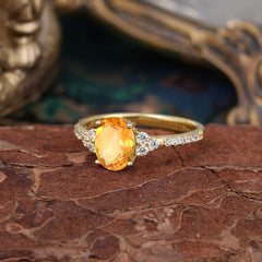 1.5 Carat Classic Vintage 4-Prong Oval Cut Citrine Engagement Ring Anniversary Gift