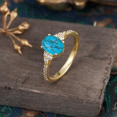 1.5 Carat Classic Vintage 4-Prong Oval Cut Turquoise Engagement Ring Anniversary Gift