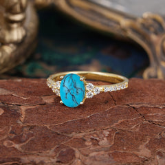 1.5 Carat Classic Vintage 4-Prong Oval Cut Turquoise Engagement Ring Anniversary Gift