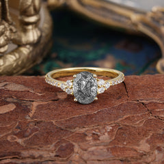 1.5 Carat Classic Vintage 4-Prong Oval Cut Black Rutilated Quartz Engagement Ring Anniversary Gift