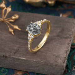1.5 Carat Classic Vintage 4-Prong Oval Cut Black Rutilated Quartz Engagement Ring Anniversary Gift