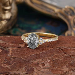 1.5 Carat Classic Vintage 4-Prong Oval Cut Black Rutilated Quartz Engagement Ring Anniversary Gift