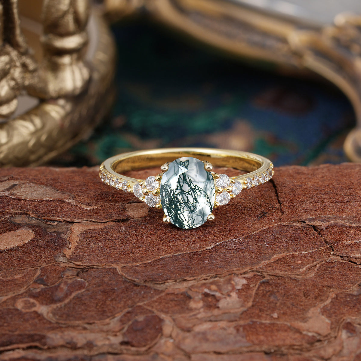 1.5 Carat Oval Cut Moss Agate Engagement Ring Anniversary Gift - Romalar Jewelry