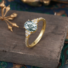 1.5 Carat Oval Cut Moss Agate Engagement Ring Anniversary Gift