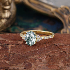 1.5 Carat Oval Cut Moss Agate Engagement Ring Anniversary Gift
